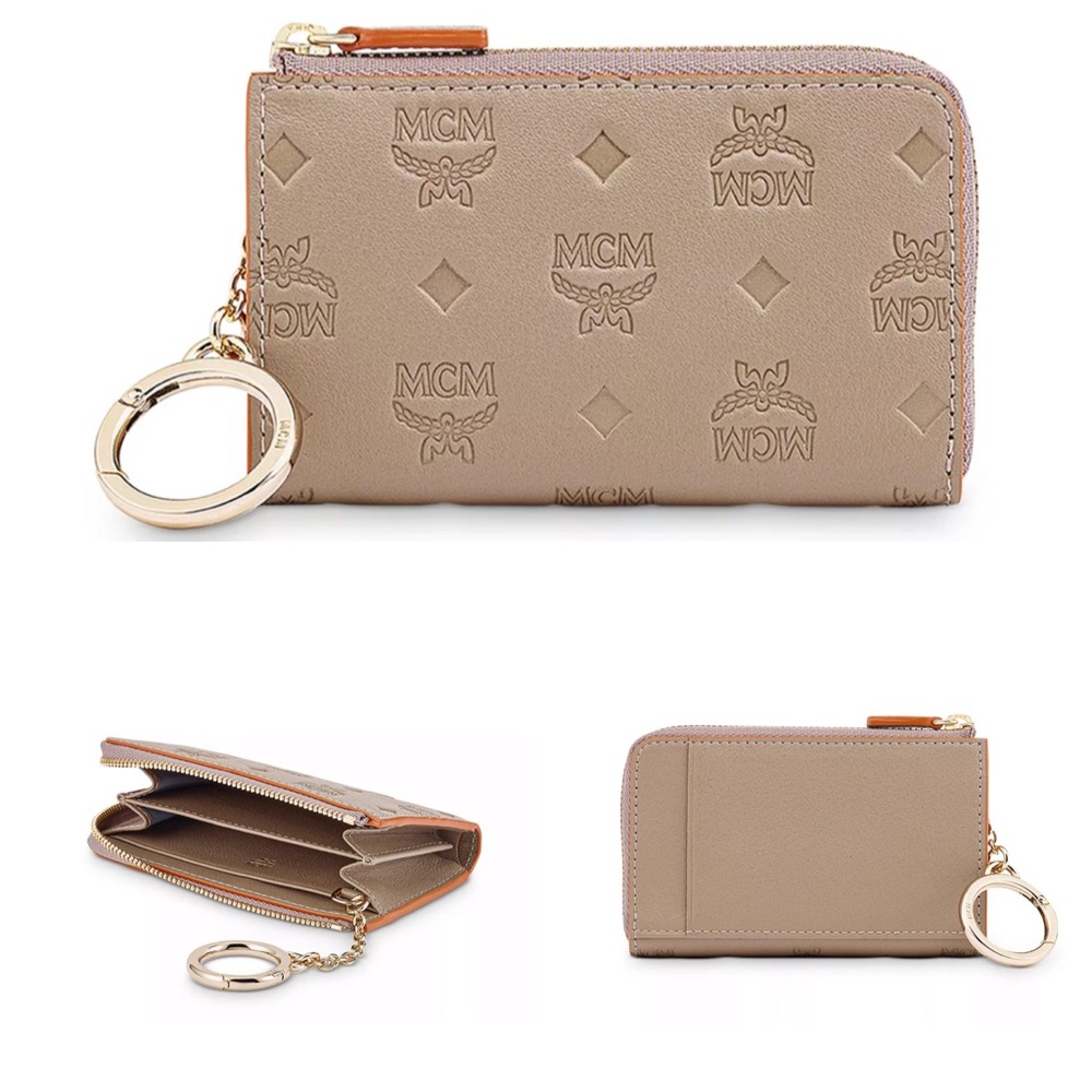 MCM Klara Monogram Embossed Leather Zip Wallet with Key Ring - NWT Authentic!